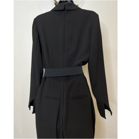 H&M Womens Long Sleeve Jumper Notched Collar Belted Waist Size 8 Black - Picture 2 of 5